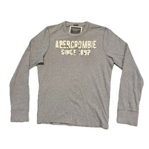 Abercrombie Fitch Shirt Mens Large Gray Raglan Long Sleeve Patch Preppy Y2K